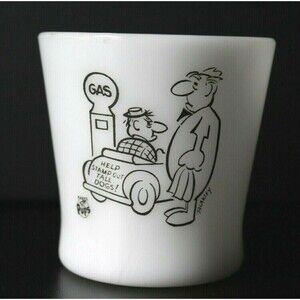 Vintage HELP STAMP OUT TALL DOGS Blakely Parts Pups Gas Auto Glasbake Mug Cup
